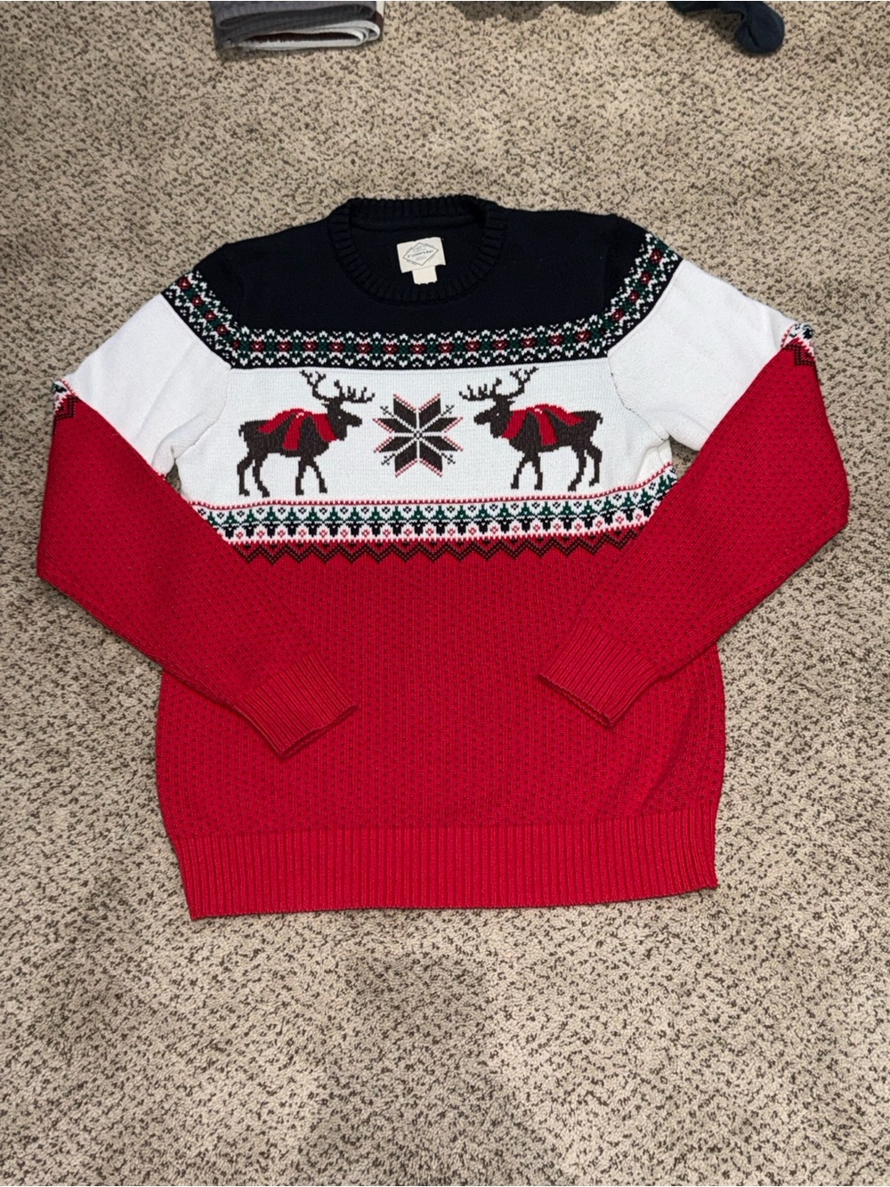 REINDEER FAIR ISLE Holiday Christmas Nordic Sweater Red | 100% Cotton | Men’s S